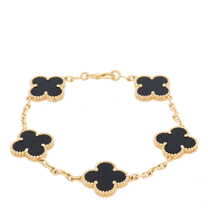 Van Cleef & Arpels 18K Yellow Gold Black Onyx 5 Motifs Vintage Alhambra Bracelet 1 of 5