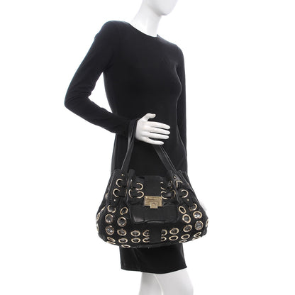 Jimmy Choo Metallic Suede Grommet Ramona Black 2 of 6