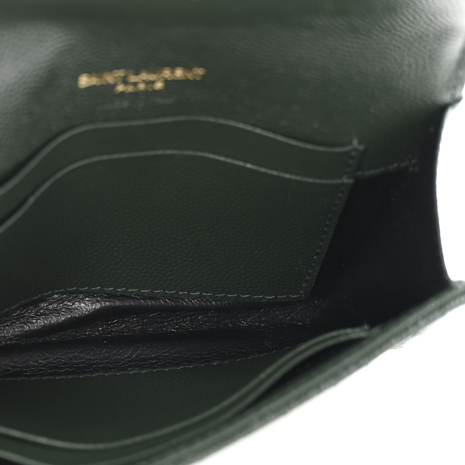 Saint Laurent Grain De Poudre Textured Mixed Matelasse Triquilt Small Monogram Envelope Wallet Dark Green 5 of 10