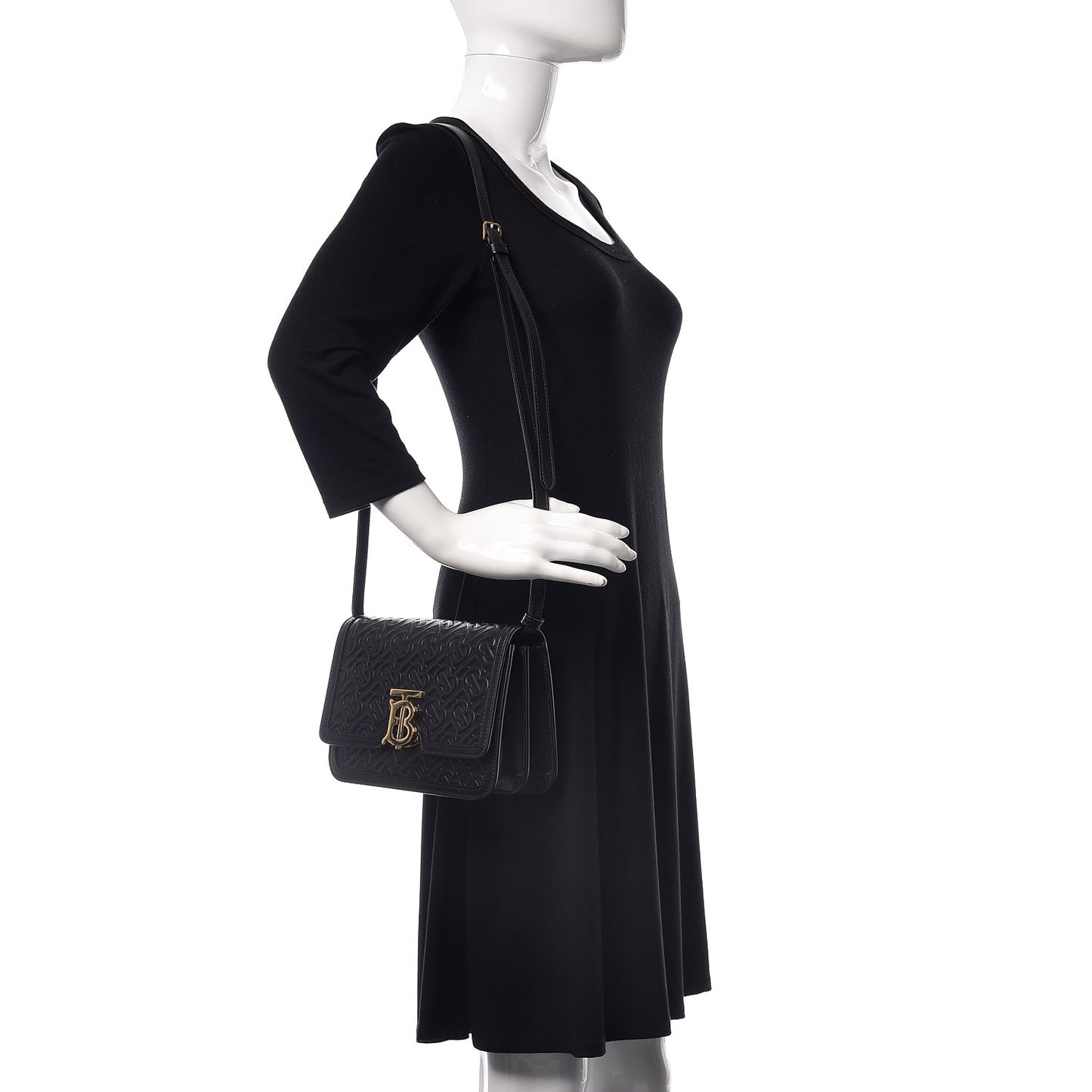 Calfskin Monogram Embossed Small TB Bag Black