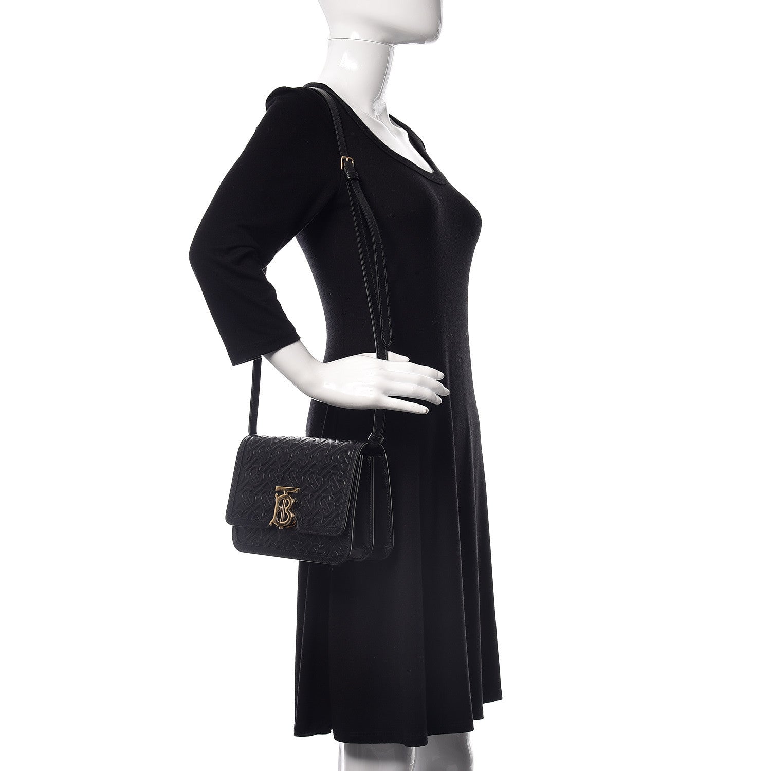 Burberry Calfskin Monogram Embossed Small TB Bag Black 2 of 10