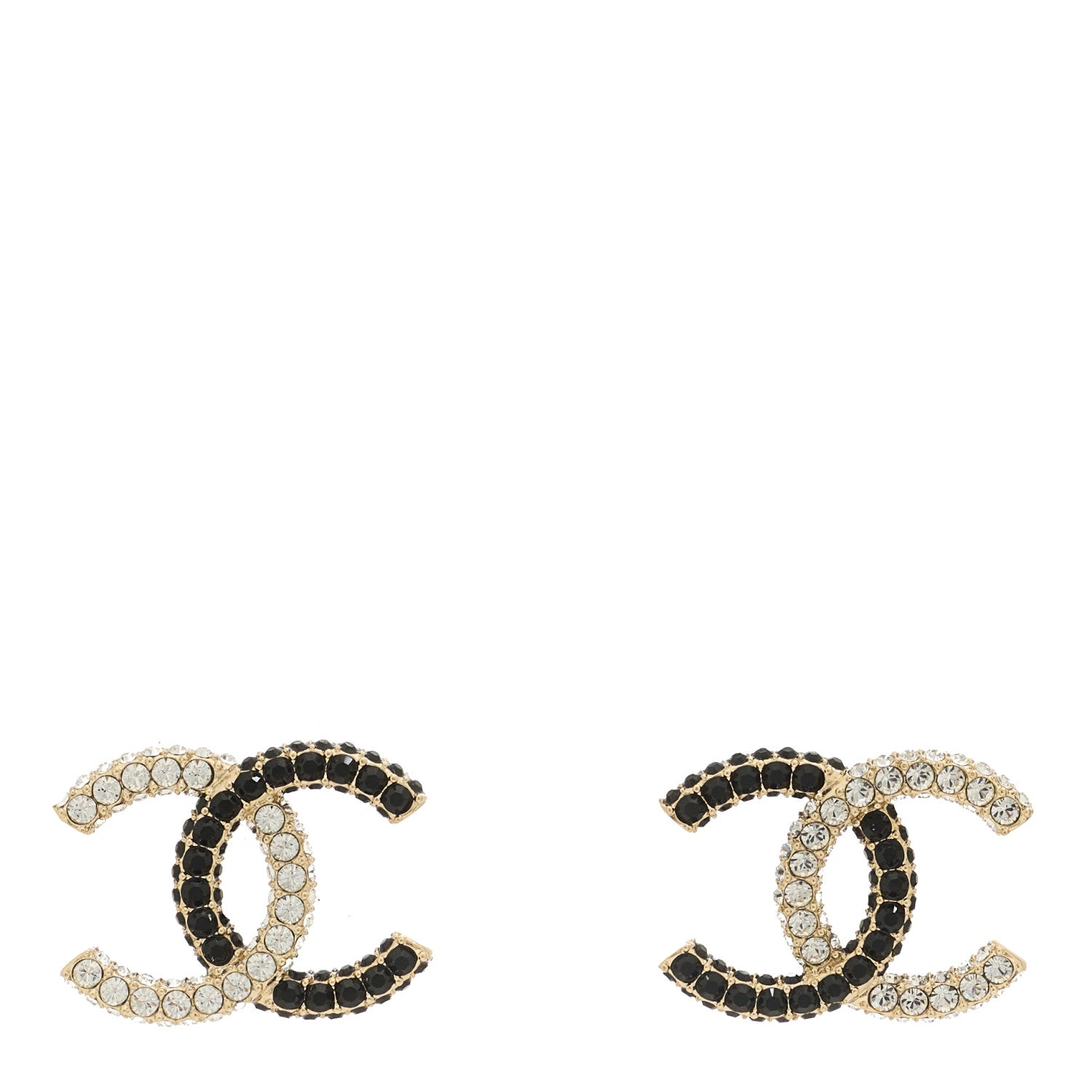 Chanel Crystal CC Earrings Gold Black 1 of 5