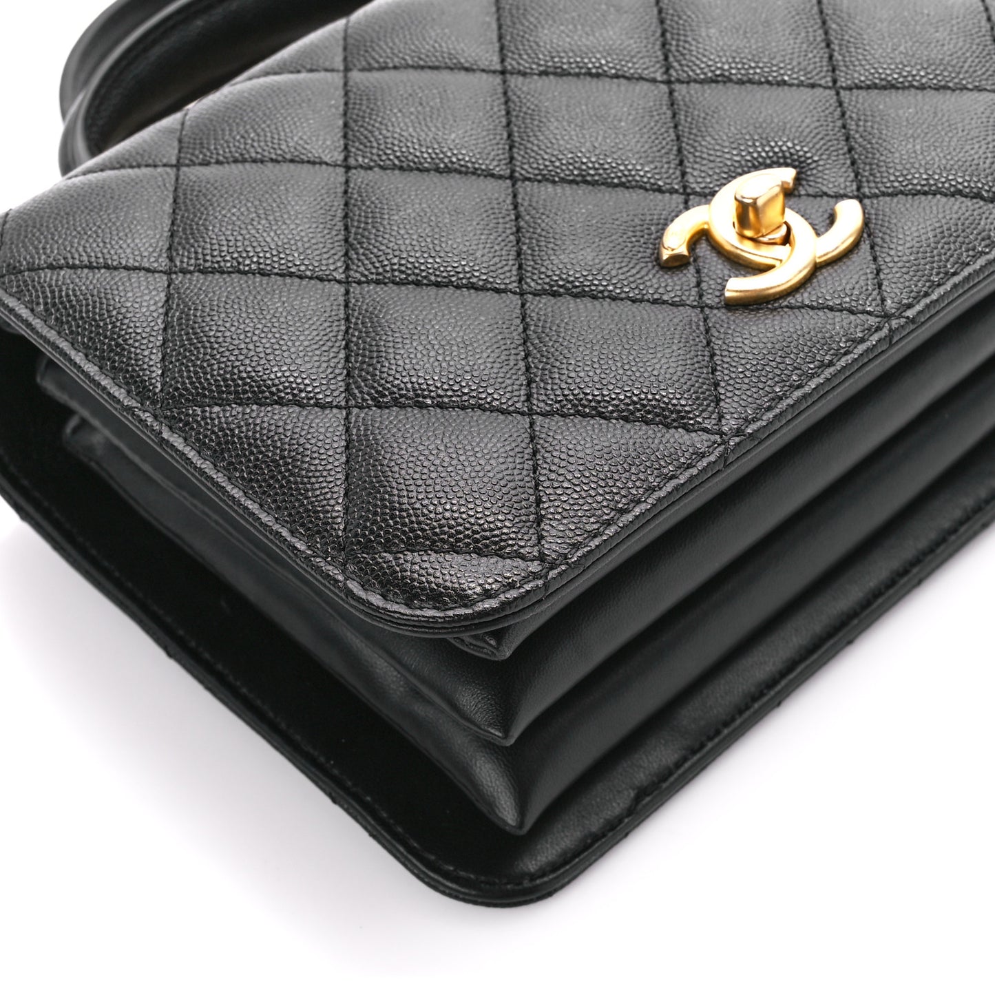 Caviar Quilted Mini Top Handle Flap Black