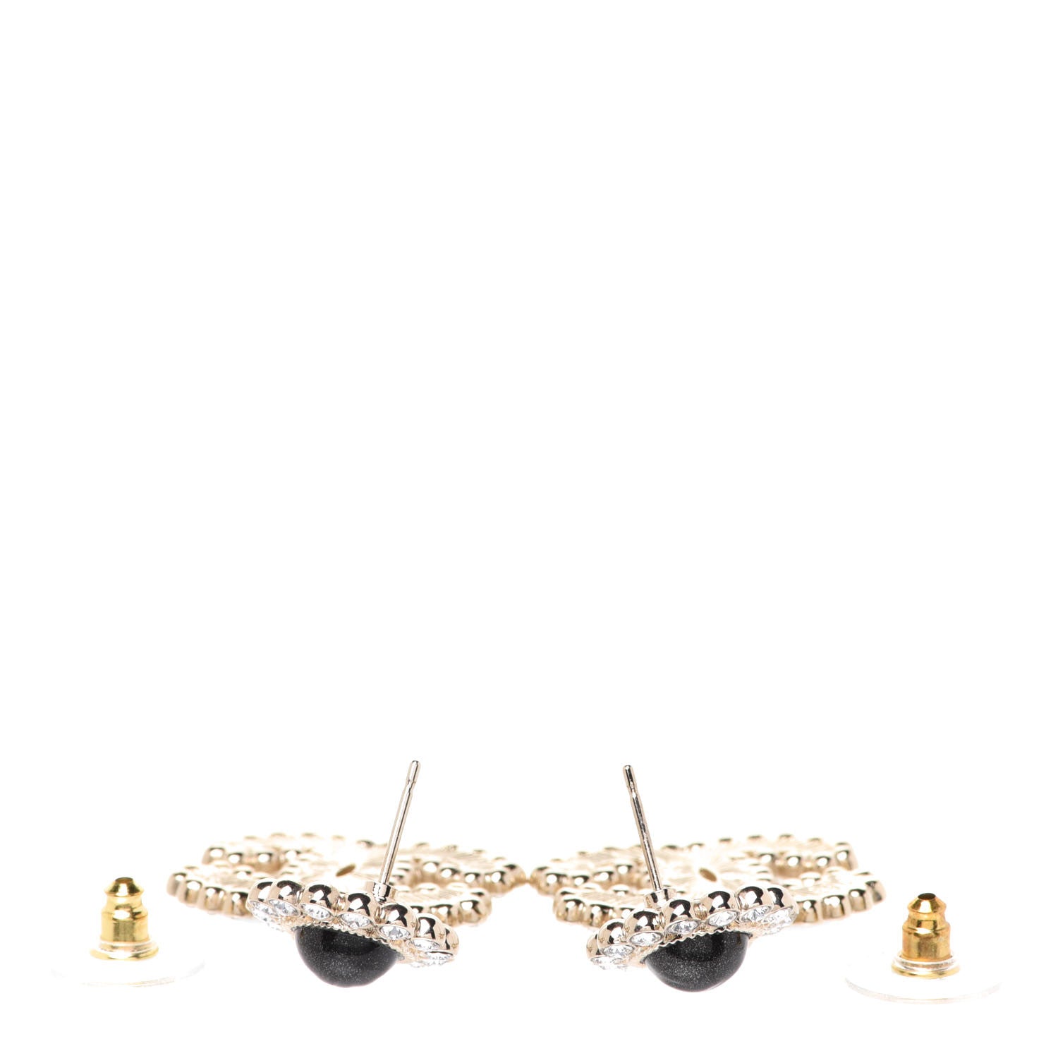 Chanel Crystal Pearl CC Drop Earrings Gold Black 3 of 5