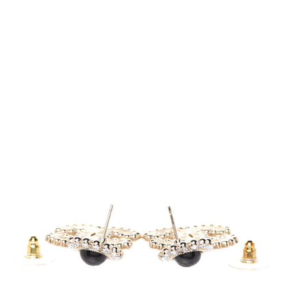 Chanel Crystal Pearl CC Drop Earrings Gold Black 3 of 5