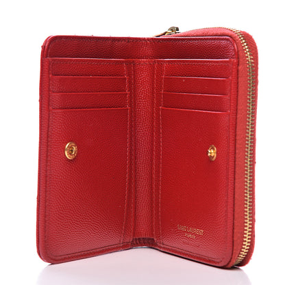 Saint Laurent Grain De Poudre Matelasse Chevron Monogram Compact Zip Around Wallet Red 5 of 8