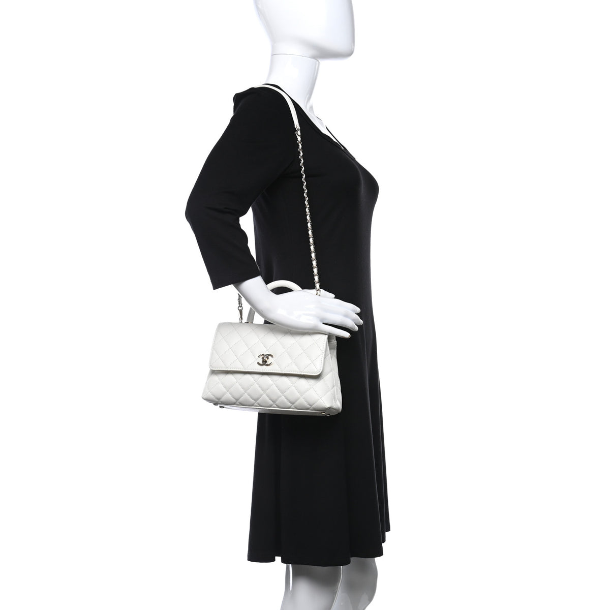 Caviar Quilted Mini Coco Handle Flap White