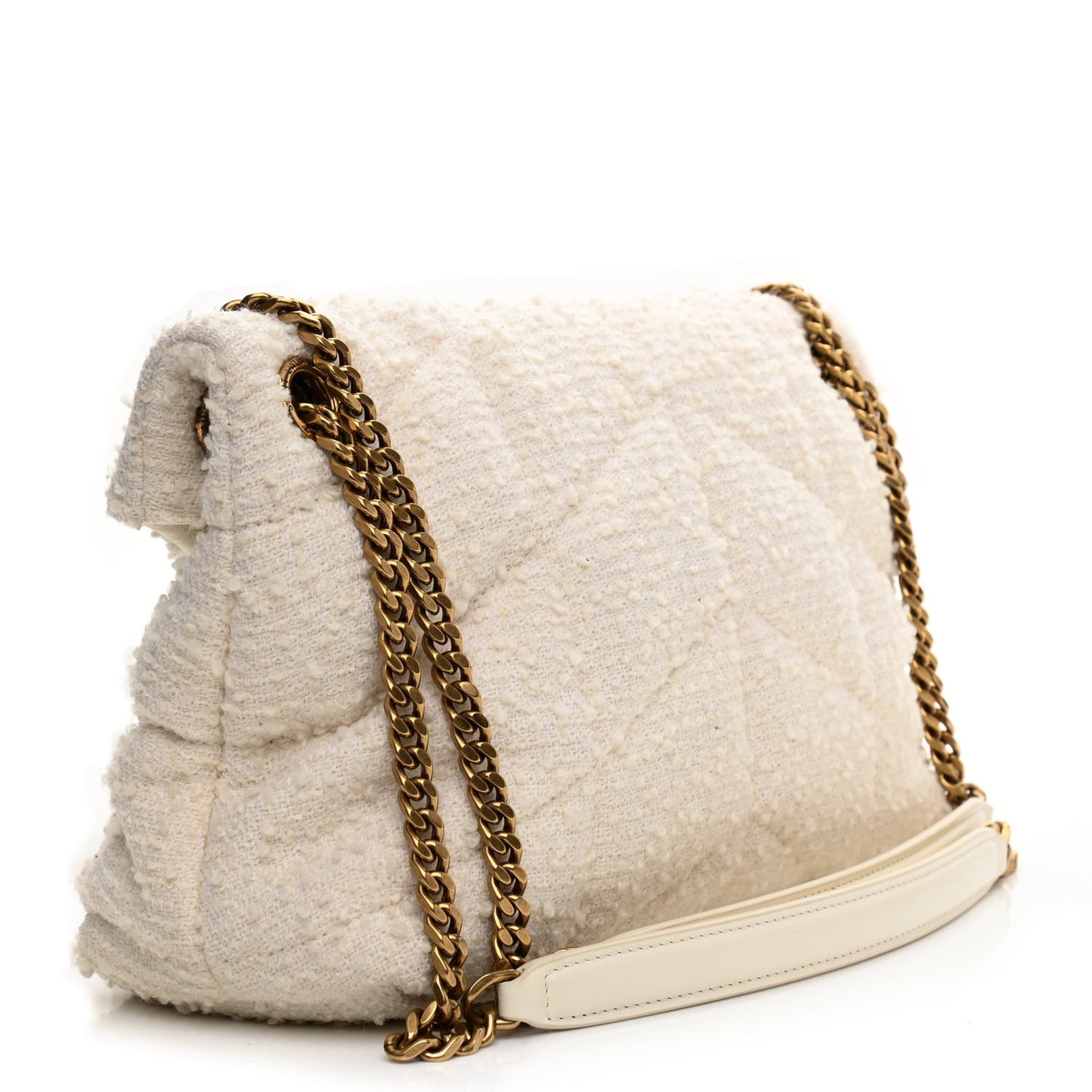 Boucle Tweed Quilted Small Loulou Puffer Monogram Chain Satchel Crema Soft