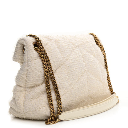 Saint Laurent Boucle Tweed Quilted Small Loulou Puffer Monogram Chain Satchel Crema Soft 3 of 10