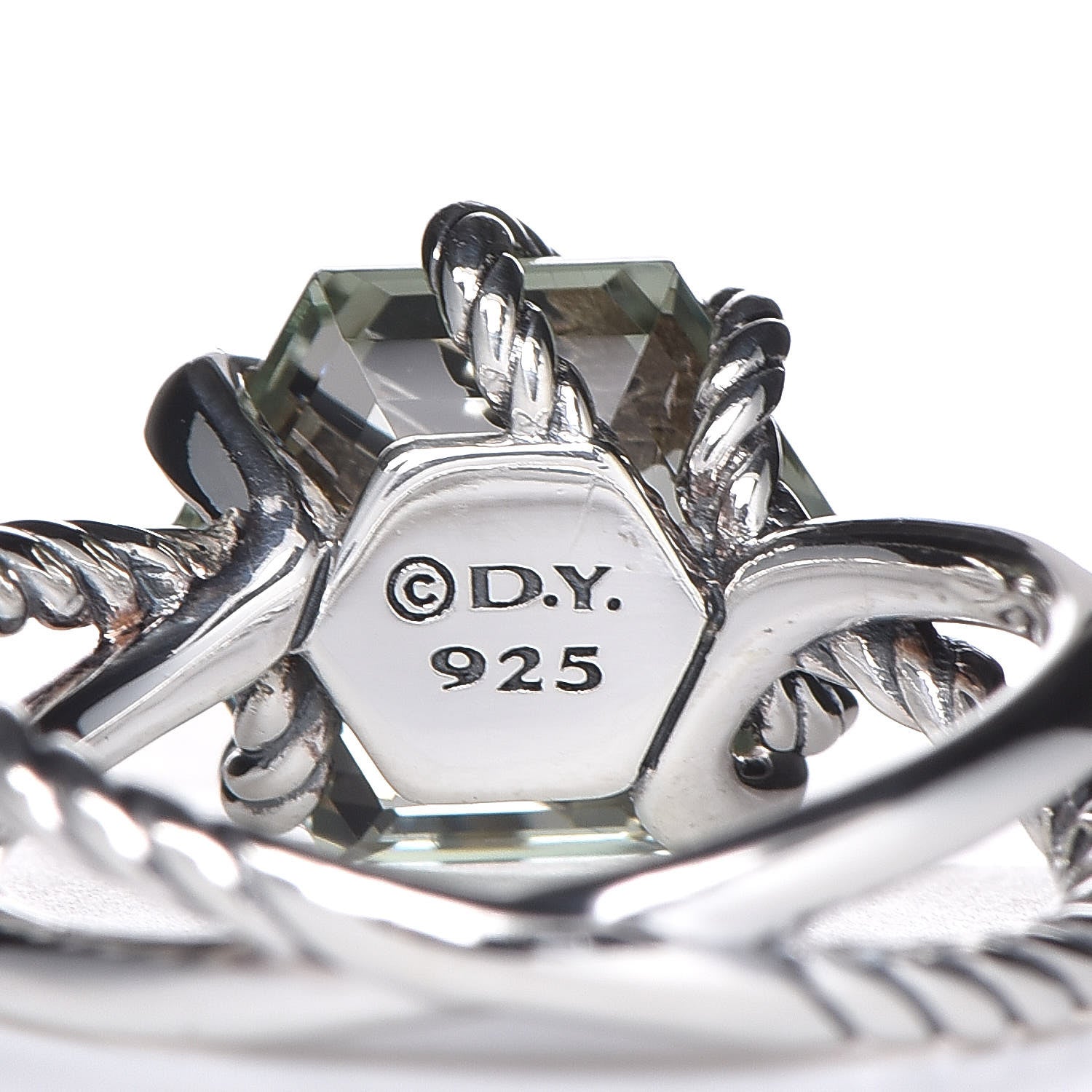 David Yurman Sterling Silver Diamond Prasiolite 10mm Cable Wrap Ring 50 5.5 5 of 5