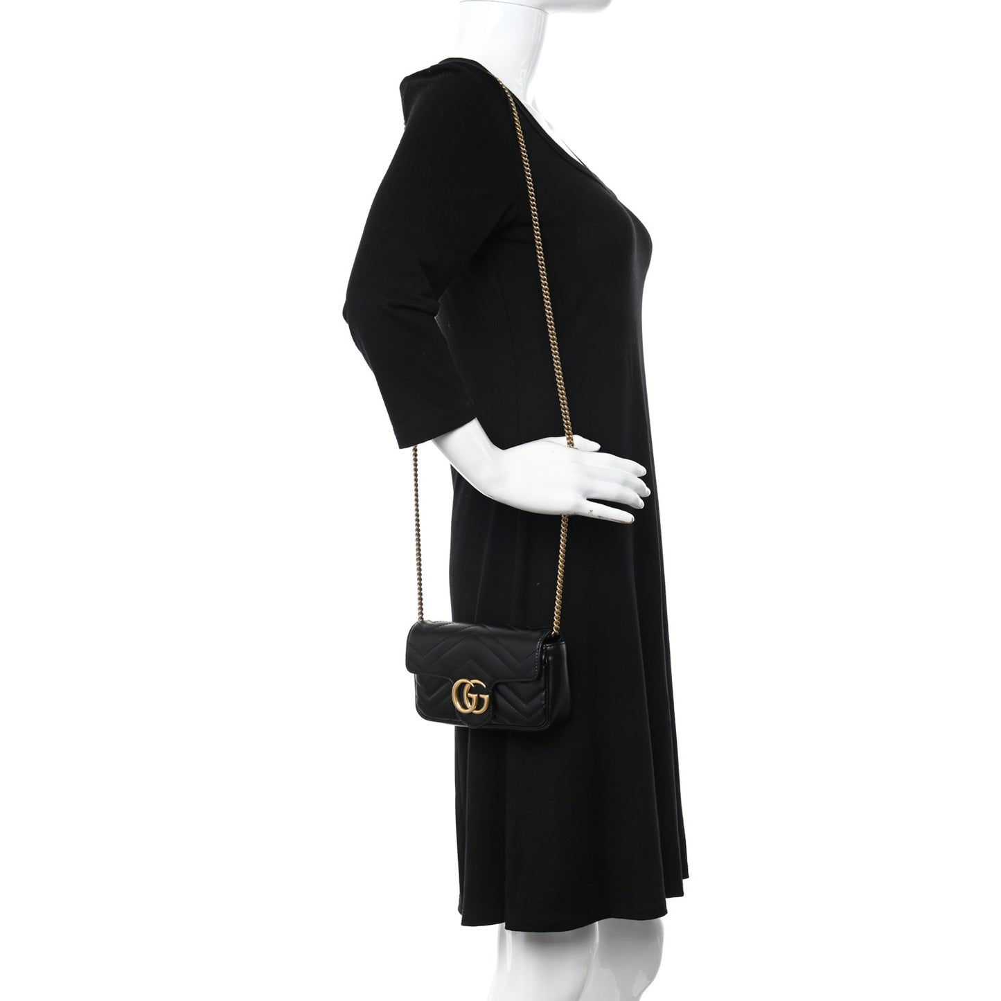 Calfskin Matelasse Super Mini GG Marmont Shoulder Bag Black