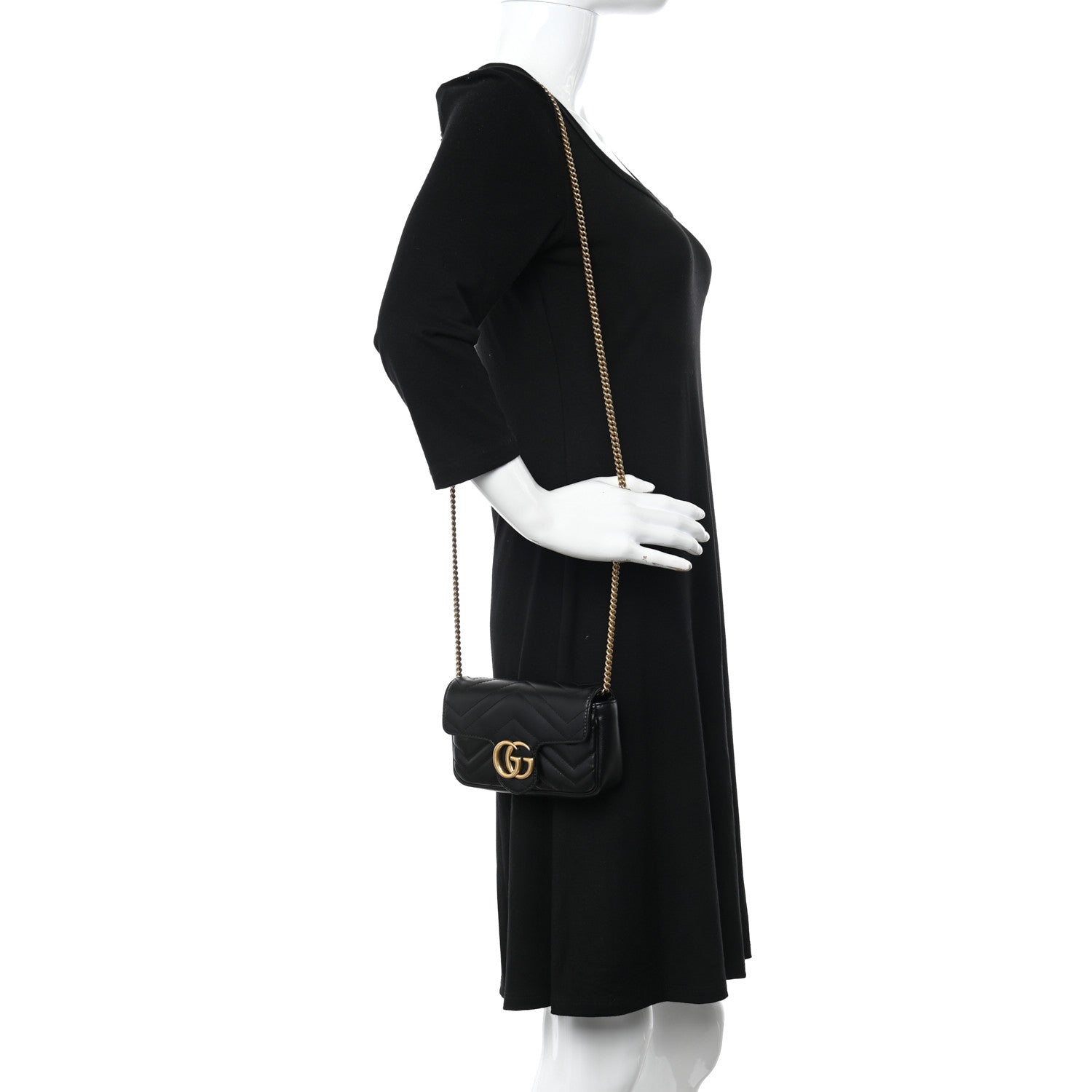 Gucci Calfskin Matelasse Super Mini GG Marmont Shoulder Bag Black 2 of 9