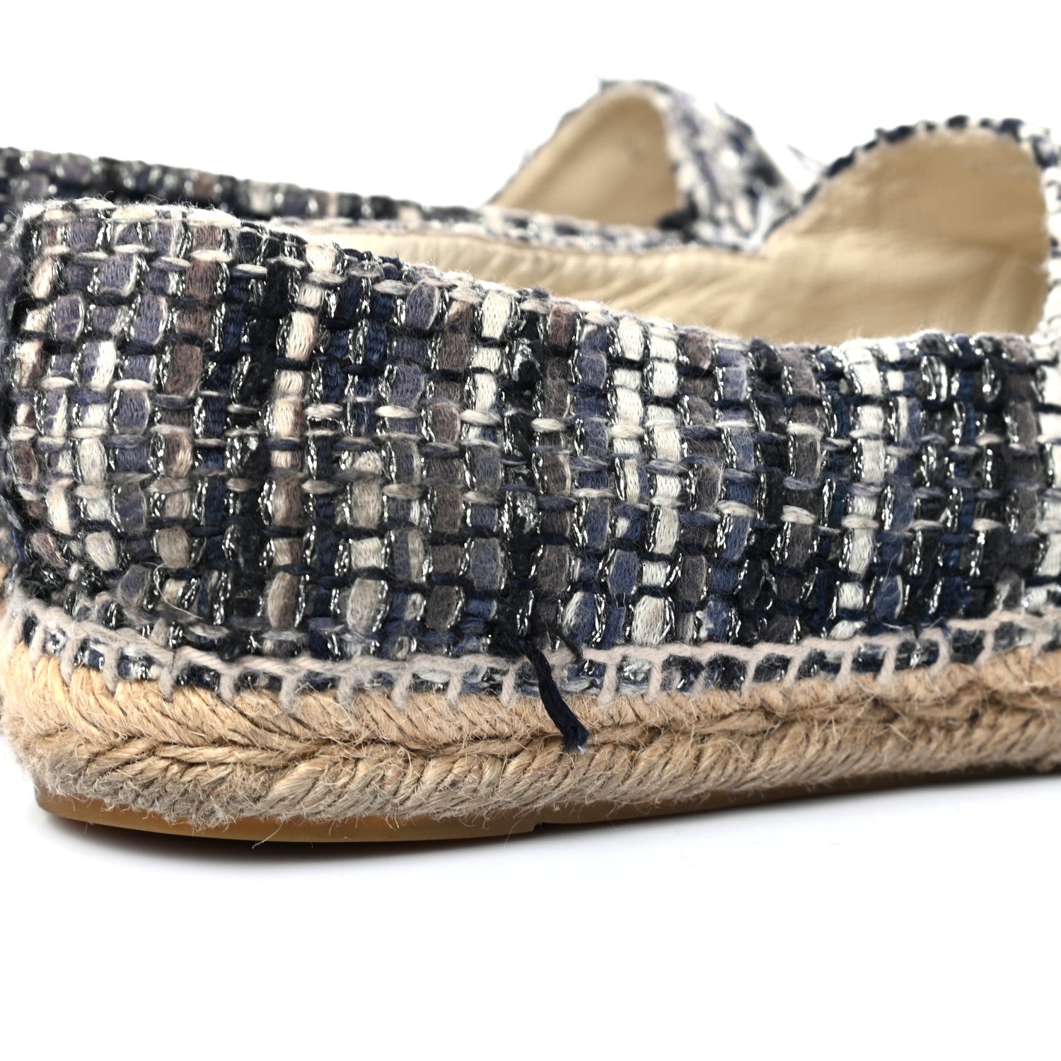 Chanel Metallic Tweed Lambskin CC Espadrilles 40 Blue Black Silver 9 of 13