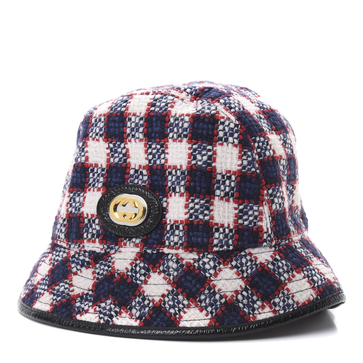 Gucci Vintage Tweed Check Bucket Hat M White Hibiscus Red Marine 1 of 7