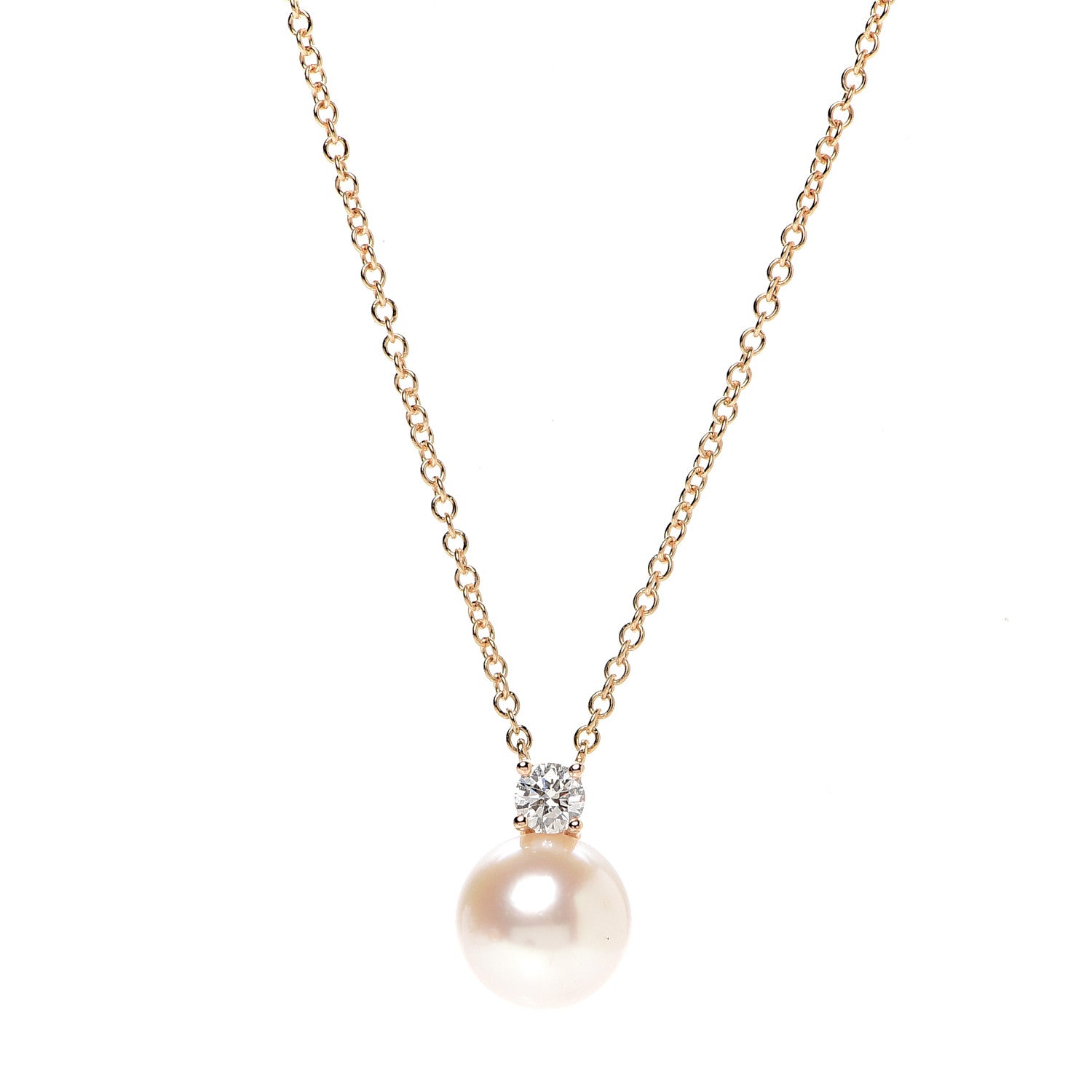 Tiffany 18K Rose Gold Diamond Akoya Pearl 7.5-8mm Signature Pendant Necklace 6 of 7