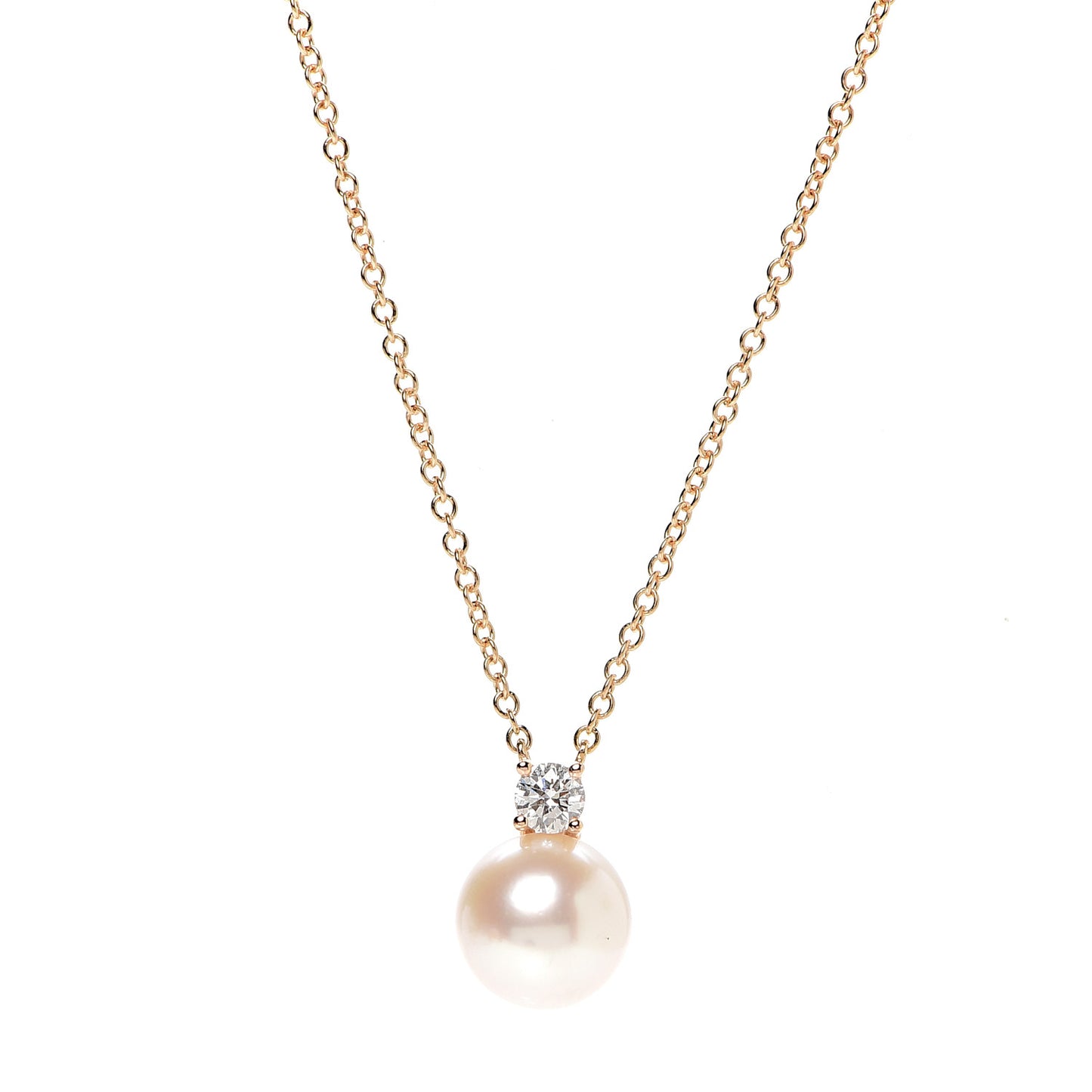 18K Rose Gold Diamond Akoya Pearl 7.5-8mm Signature Pendant Necklace