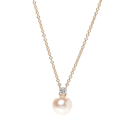 Tiffany 18K Rose Gold Diamond Akoya Pearl 7.5-8mm Signature Pendant Necklace 6 of 7