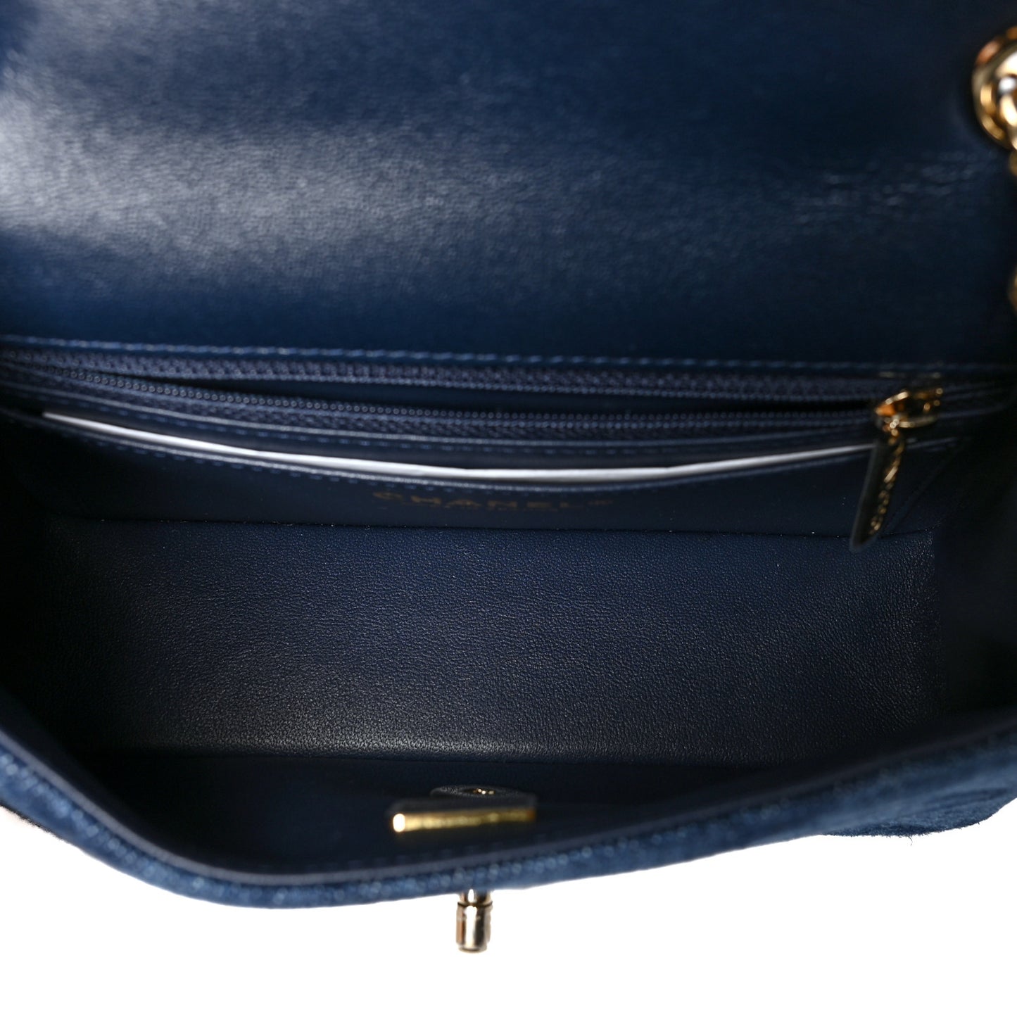 Printed Denim Quilted Mini Rectangular Flap Dark Blue