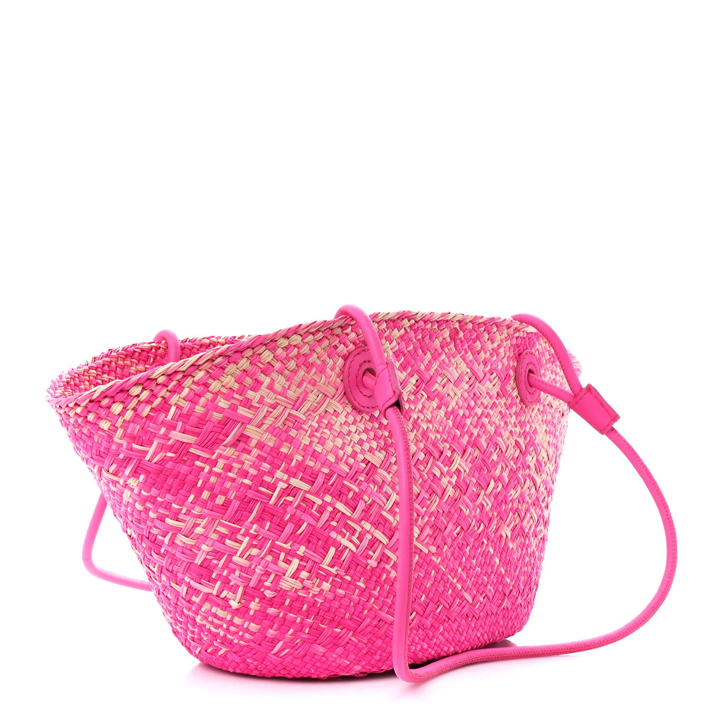 Iraca Palm Calfskin Small Anagram Basket Bag Fuchsia