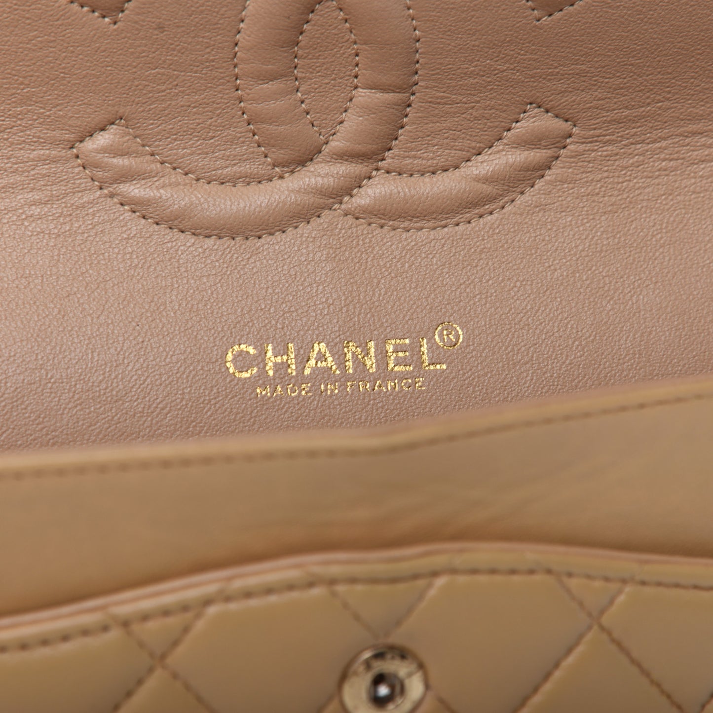 Lambskin Quilted Medium Double Flap Beige