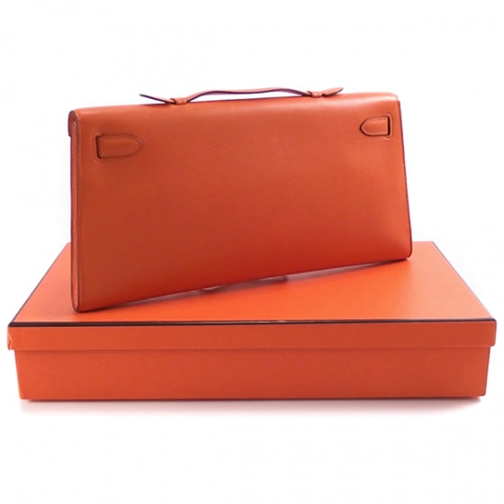 Hermes Box Leather Kelly Cut Clutch Orange 2 of 8