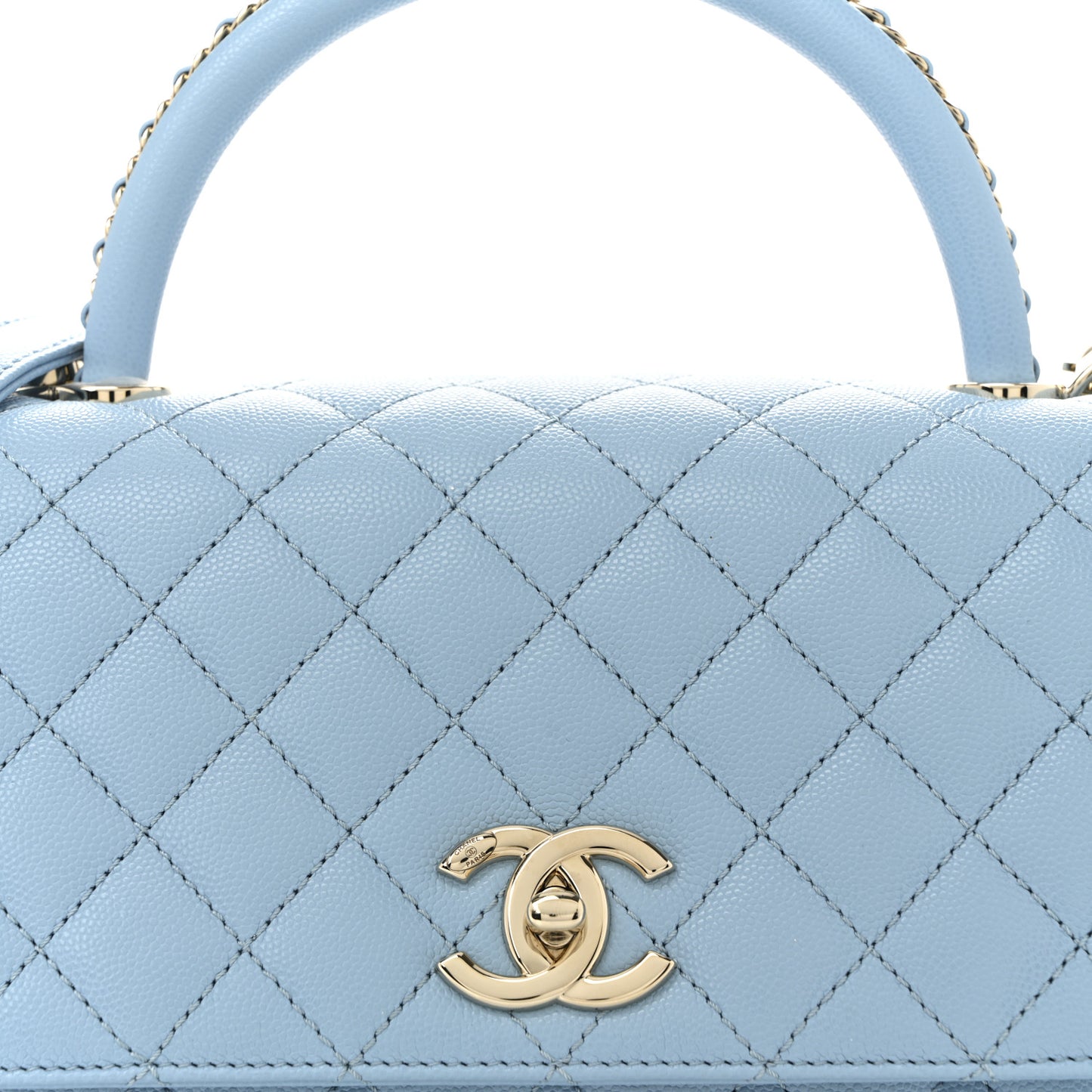 Caviar Quilted Small Coco Chain Handle Flap Light Blue