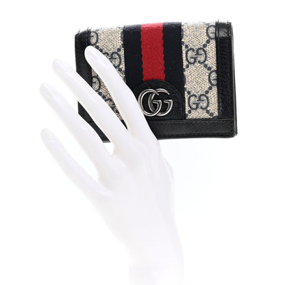 Gucci GG Supreme Monogram Textured Dollar Calfskin Web Ophidia Card Case Beige Blue 2 of 8