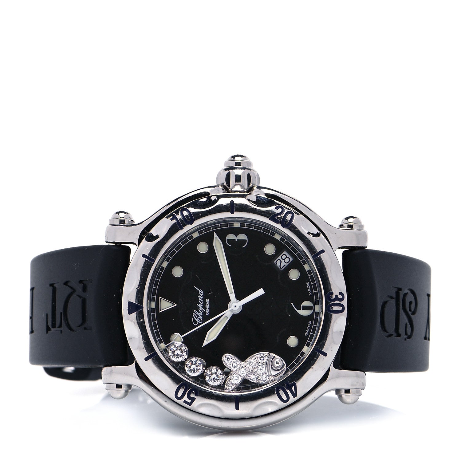 Chopard Stainless Steel Rubber Diamond 38mm Happy Sport Fish Quartz Watch Black 2 of 5