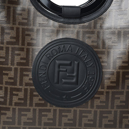 Fendi Glazed Fabric Vitello Century Plexiglass FF 1974 Stamp Patch Medium Runaway Shopper Tote Mogano Panna Black 9 of 9
