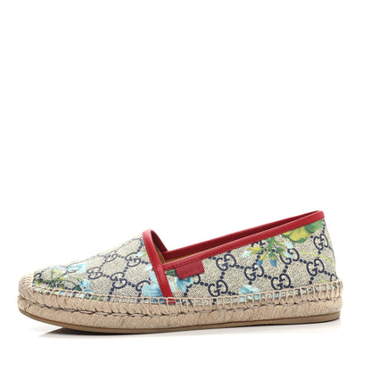 Gucci GG Supreme Monogram Blooms Espadrilles 37.5 Beige Blue Navy Hibiscus Red 1 of 12