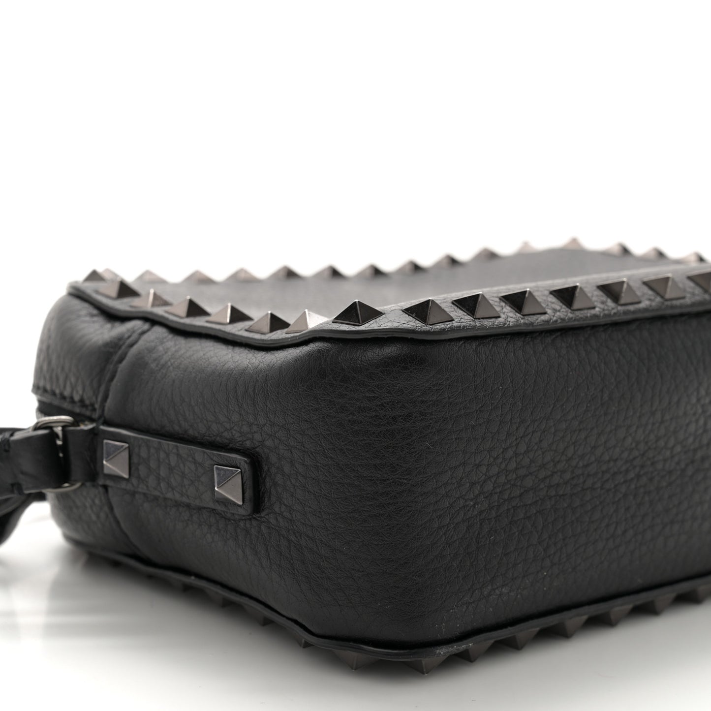 Grained Calfskin Rockstud Camera Crossbody Bag Black