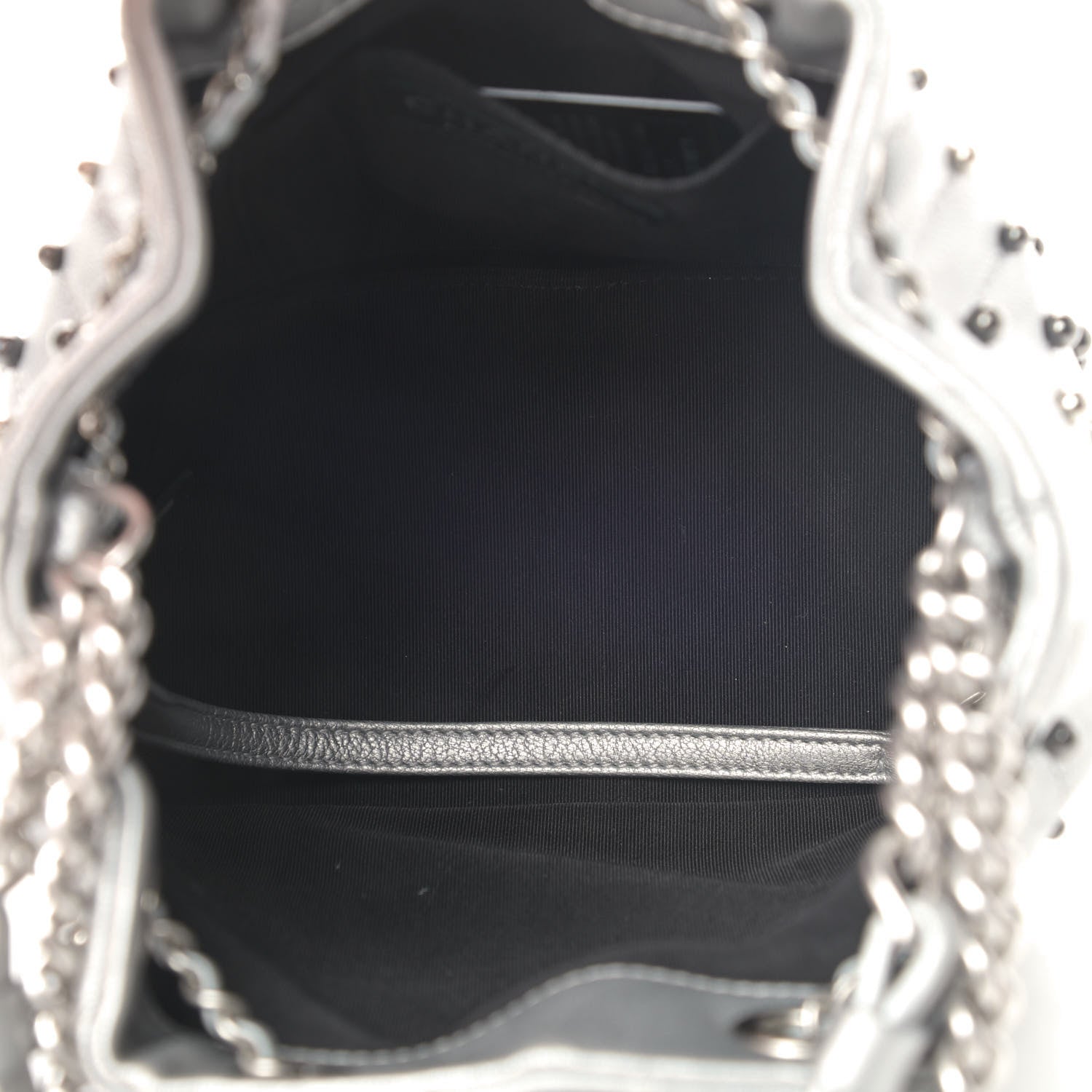 Chanel Metallic Lambskin Studded Chevron Quilted Small Stud Wars Drawstring Bag Silver 4 of 4