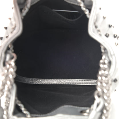 Chanel Metallic Lambskin Studded Chevron Quilted Small Stud Wars Drawstring Bag Silver 4 of 4