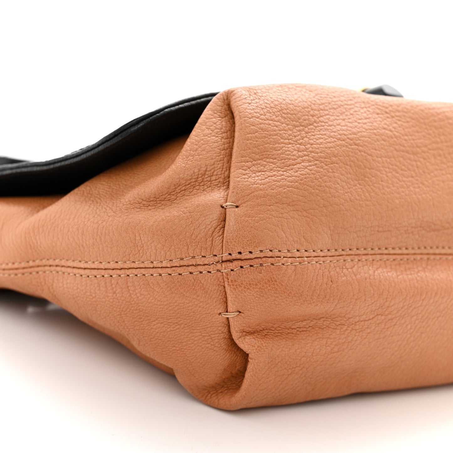 Calfskin Quilted Large Happy Clutch Brown Black