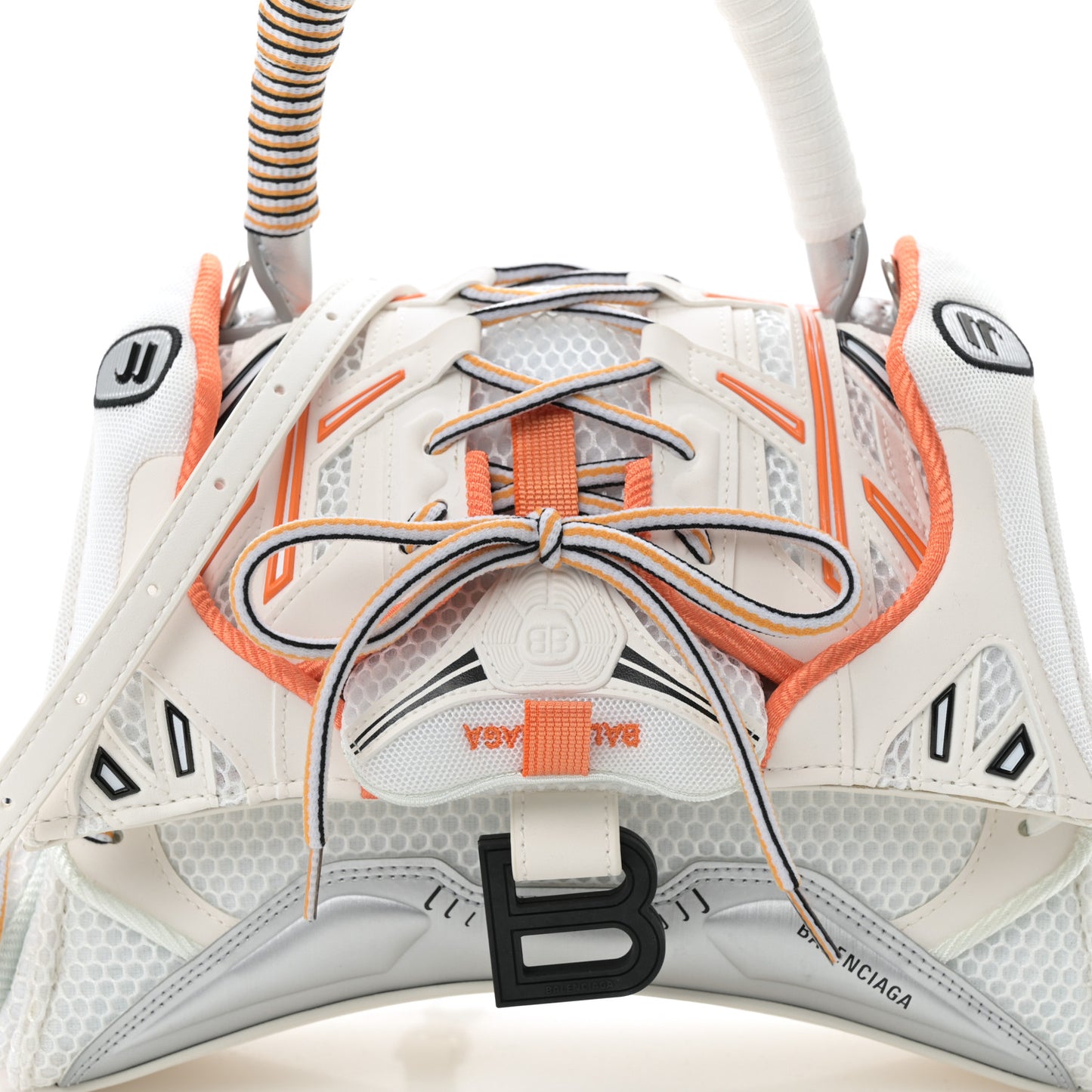 Faux Calfskin Fabric Glow In The Dark Small Sneakerhead Top Handle Bag White Orange