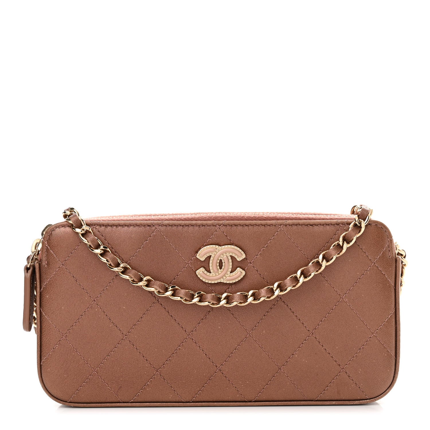 Chanel Metallic Goatskin Enamel Quilted Small Clutch With Chain Brown 1 of 14