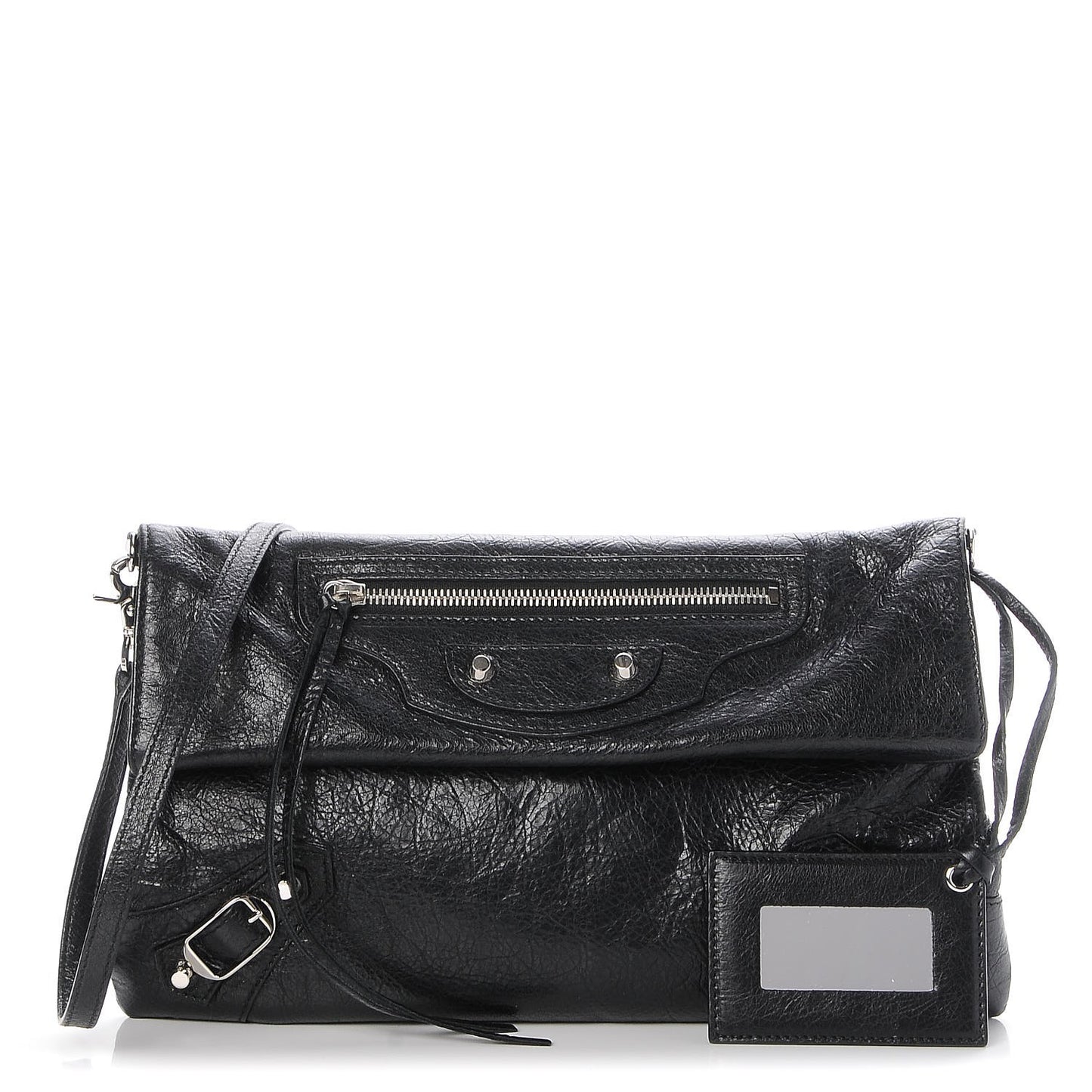 Agneau Classic Silver Hardware Envelope Strap Clutch Black
