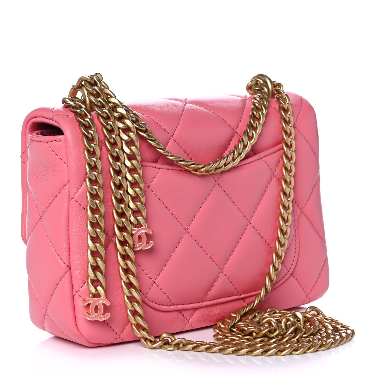 Lambskin Enamel Quilted Pending CC Mini Square Flap Pink
