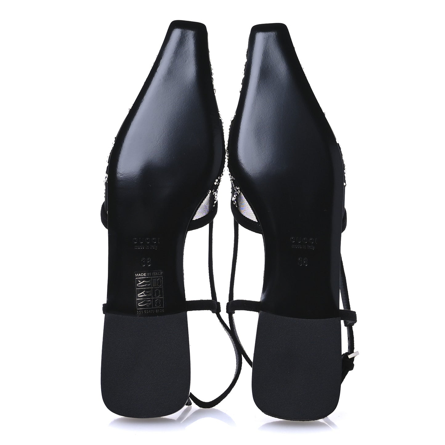 Tela Retino Kid Scamosciato Crystal GG Monogram Square Demi Ballet Flats 36 Black