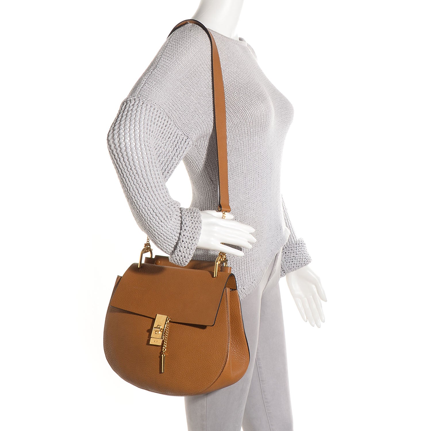 Chloe Grained Calfskin Large Drew Shoulder Bag Tan 2 of 8