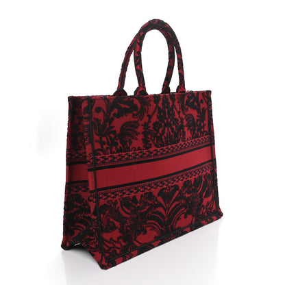 Christian Dior Canvas Embroidered Large Ornamental Cornely Effect Book Tote Red Black 3 of 10