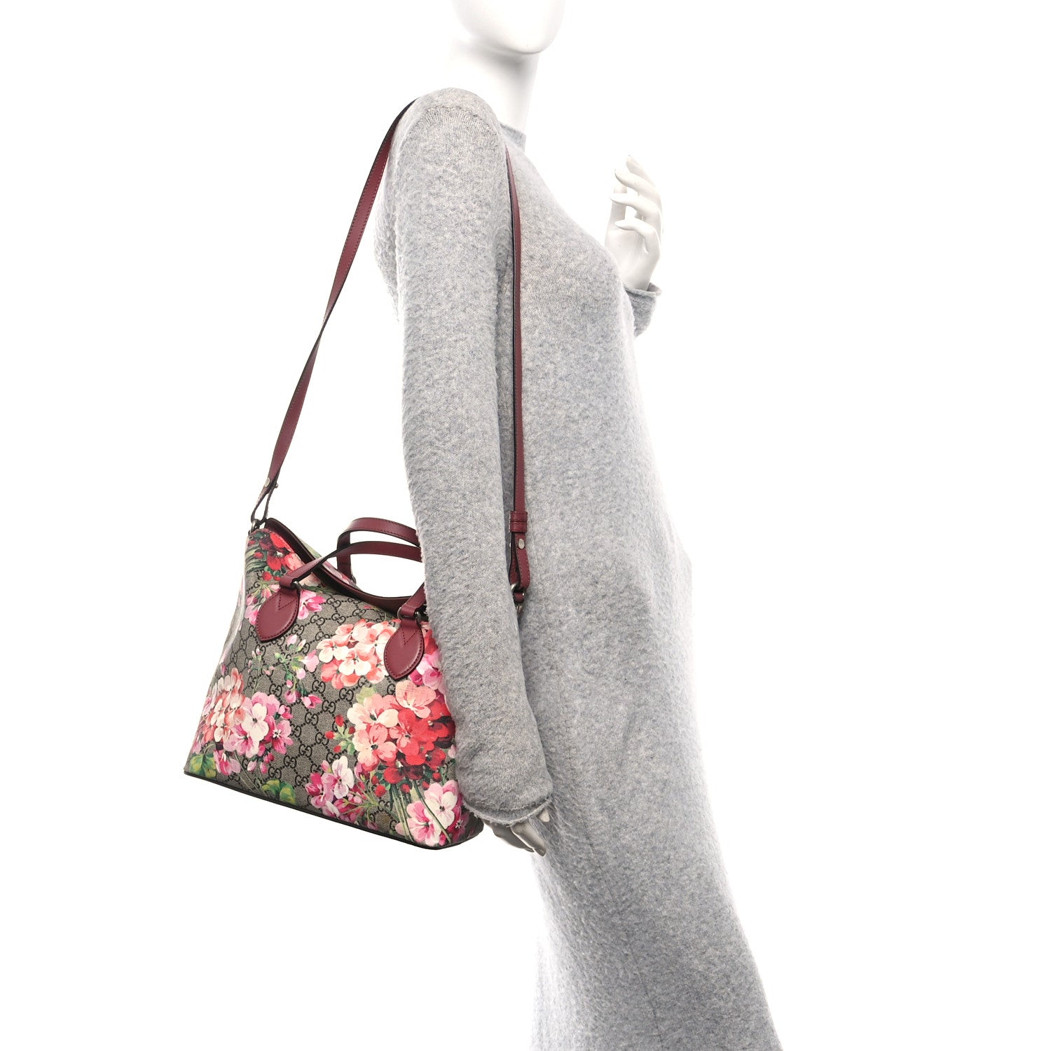 Gucci GG Supreme Monogram Blooms Linea A Foldover Tote Beige Multicolor Dry Rose 2 of 10