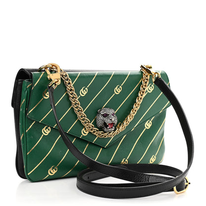 Gucci Calfskin Diagonal GG Medium Thiara Double Envelope Shoulder Bag Emerald Green Black 3 of 13