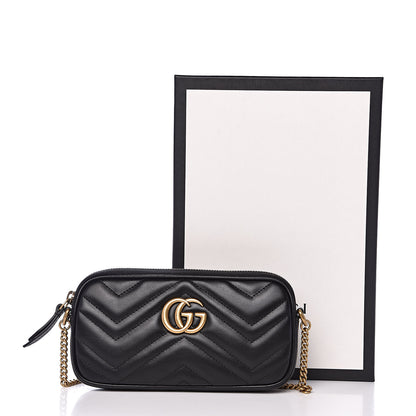 Gucci Calfskin Matelasse Mini GG Marmont Chain Crossbody Bag Black 10 of 10