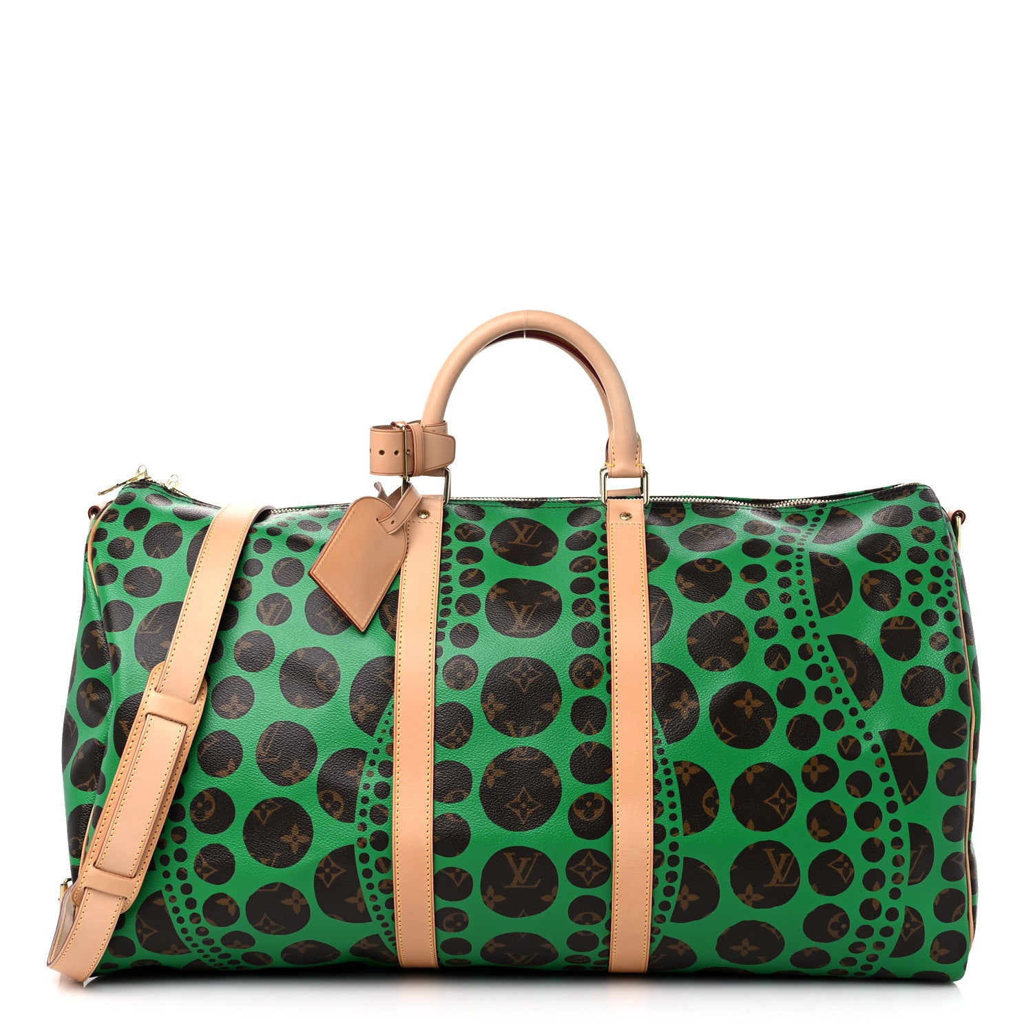 Louis Vuitton Monogram Kusama Pumpkin Dots Keepall Bandouliere 55 Green 1 of 12