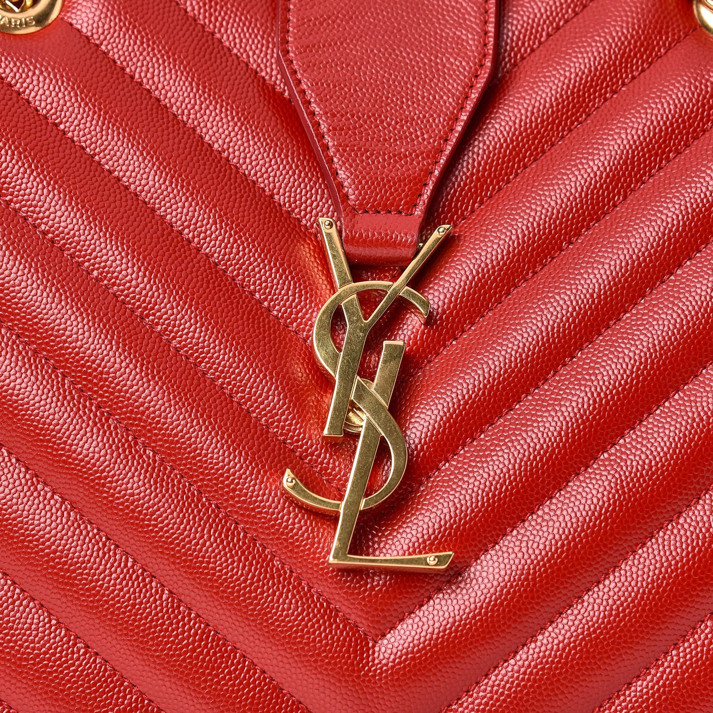 Grain De Poudre Matelasse Chevron Large Monogram Shopping Bag Red