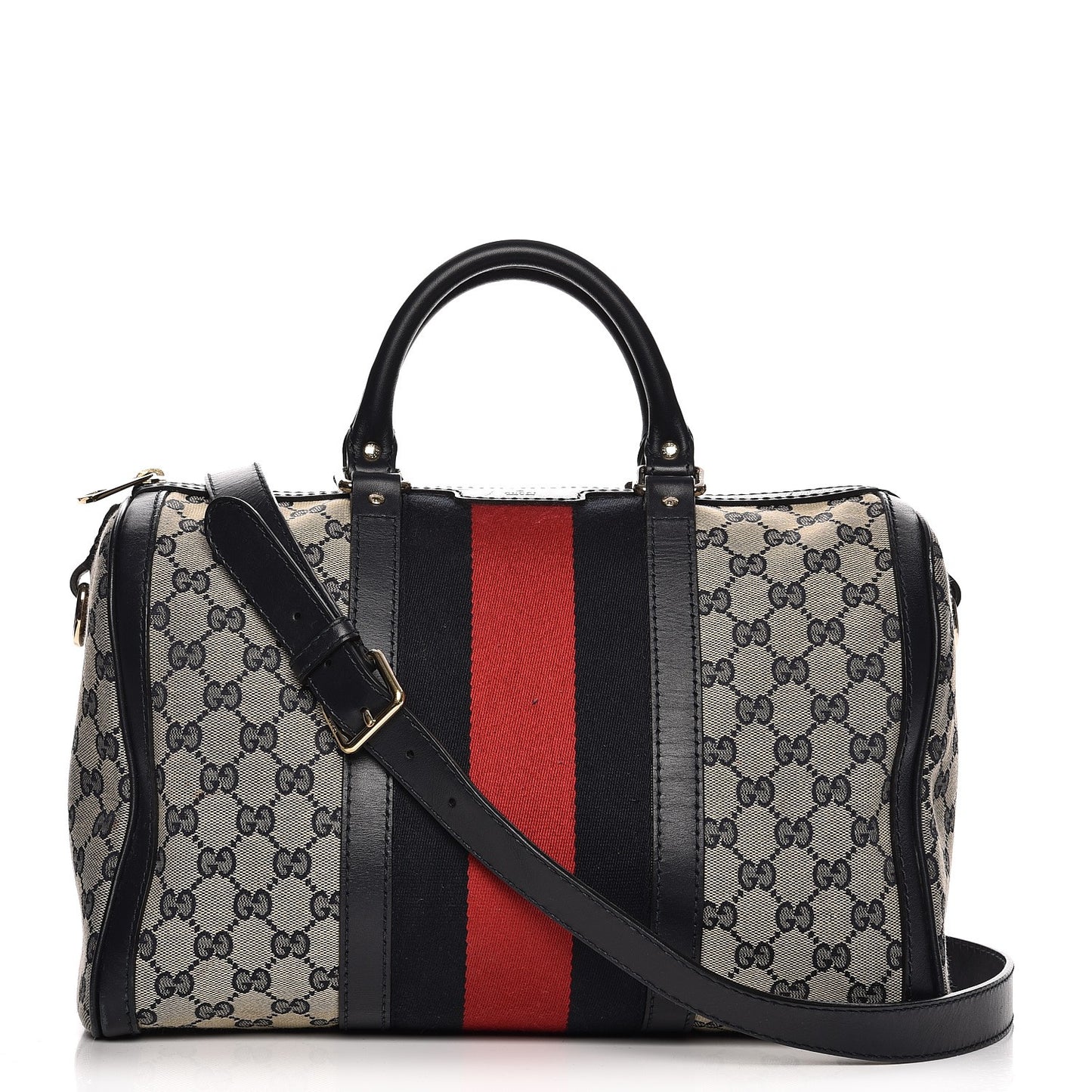 Monogram Selleria Calfskin Vintage Web Medium Boston Beige Blue
