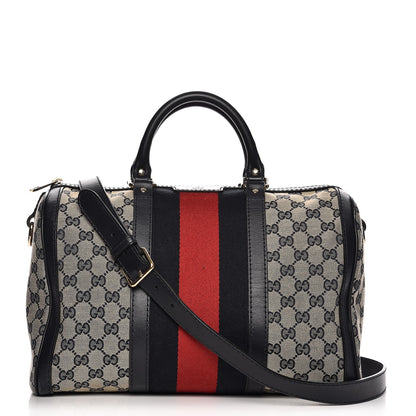 Gucci Monogram Selleria Calfskin Vintage Web Medium Boston Beige Blue 1 of 23