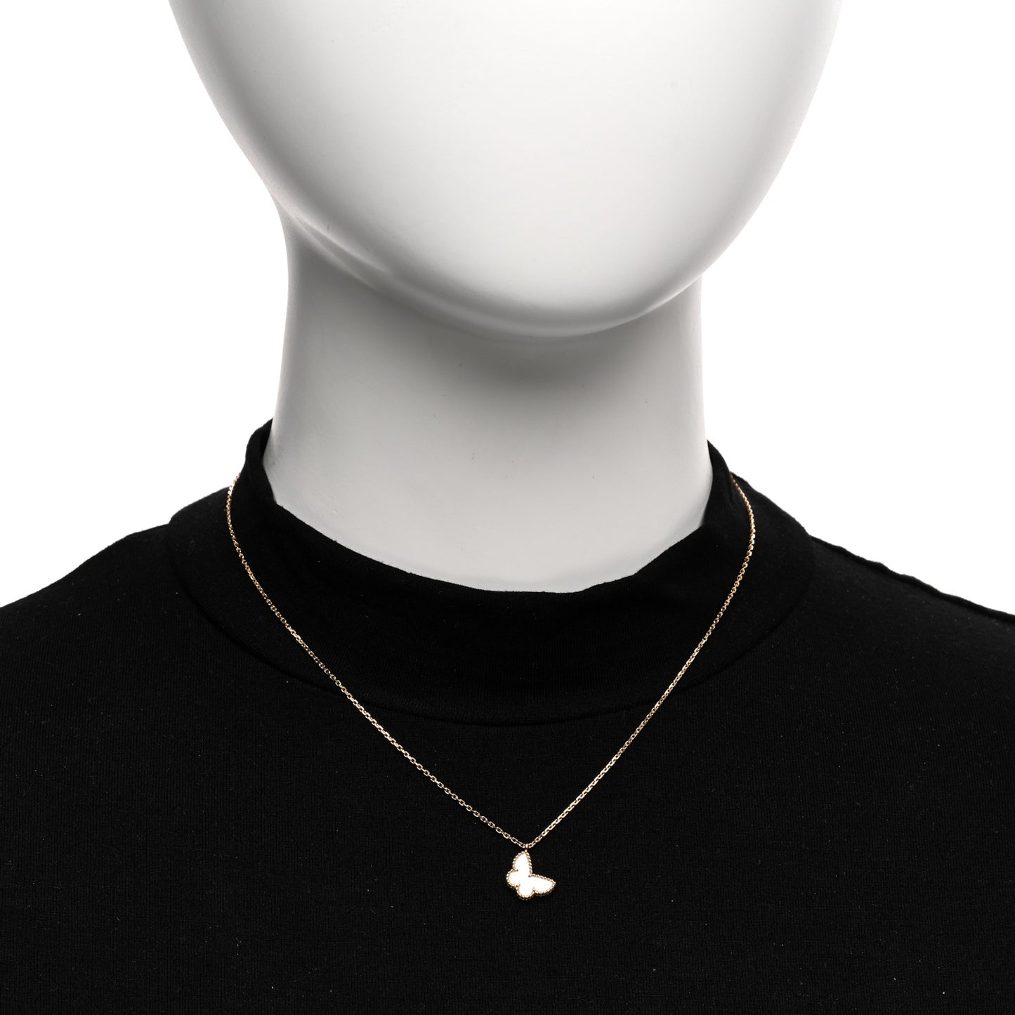 VAN CLEEF & ARPELS 18K Yellow Gold Mother of Pearl Sweet Alhambra Butterfly Pendant Necklace