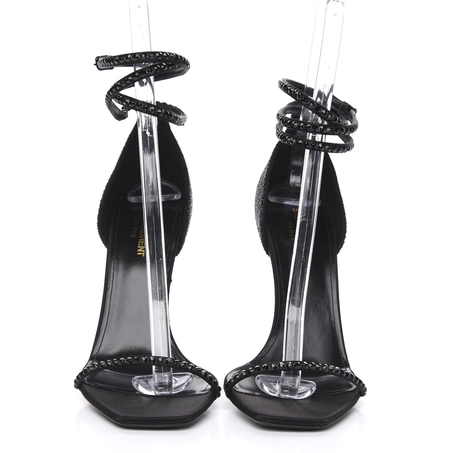 Saint Laurent Satin Crystal Opyum Sandals 12 Black 2 of 7
